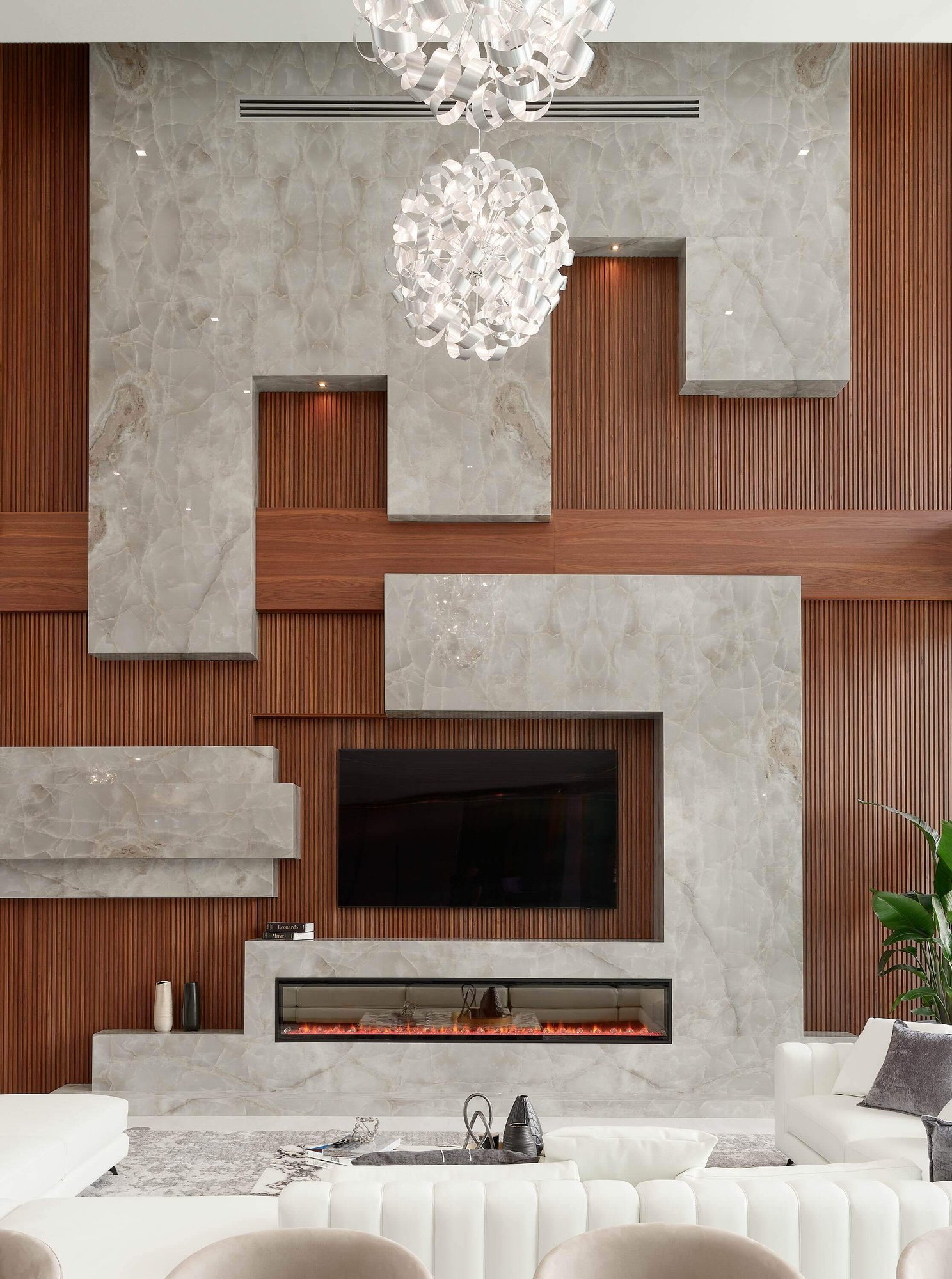 Elegant Miami living room with seamless paneling